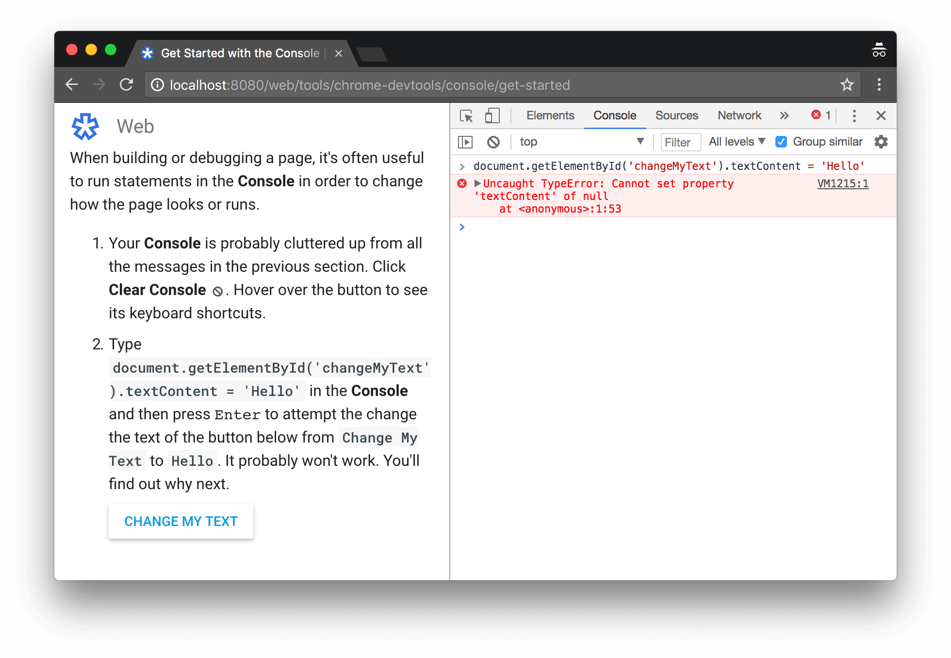 Unsuccessfully attempting to change the button's text.