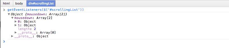 mousedown에 첨부된 이벤트 리스너 보기