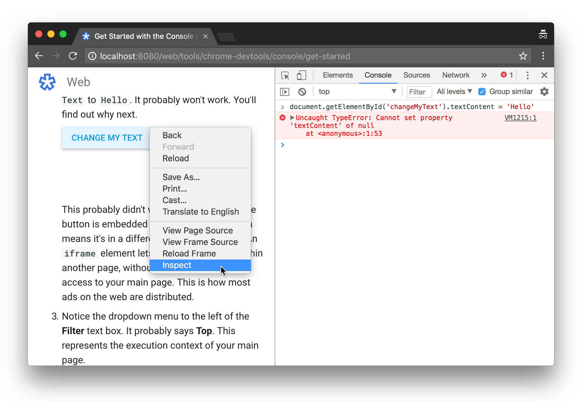 Inspecting the button.