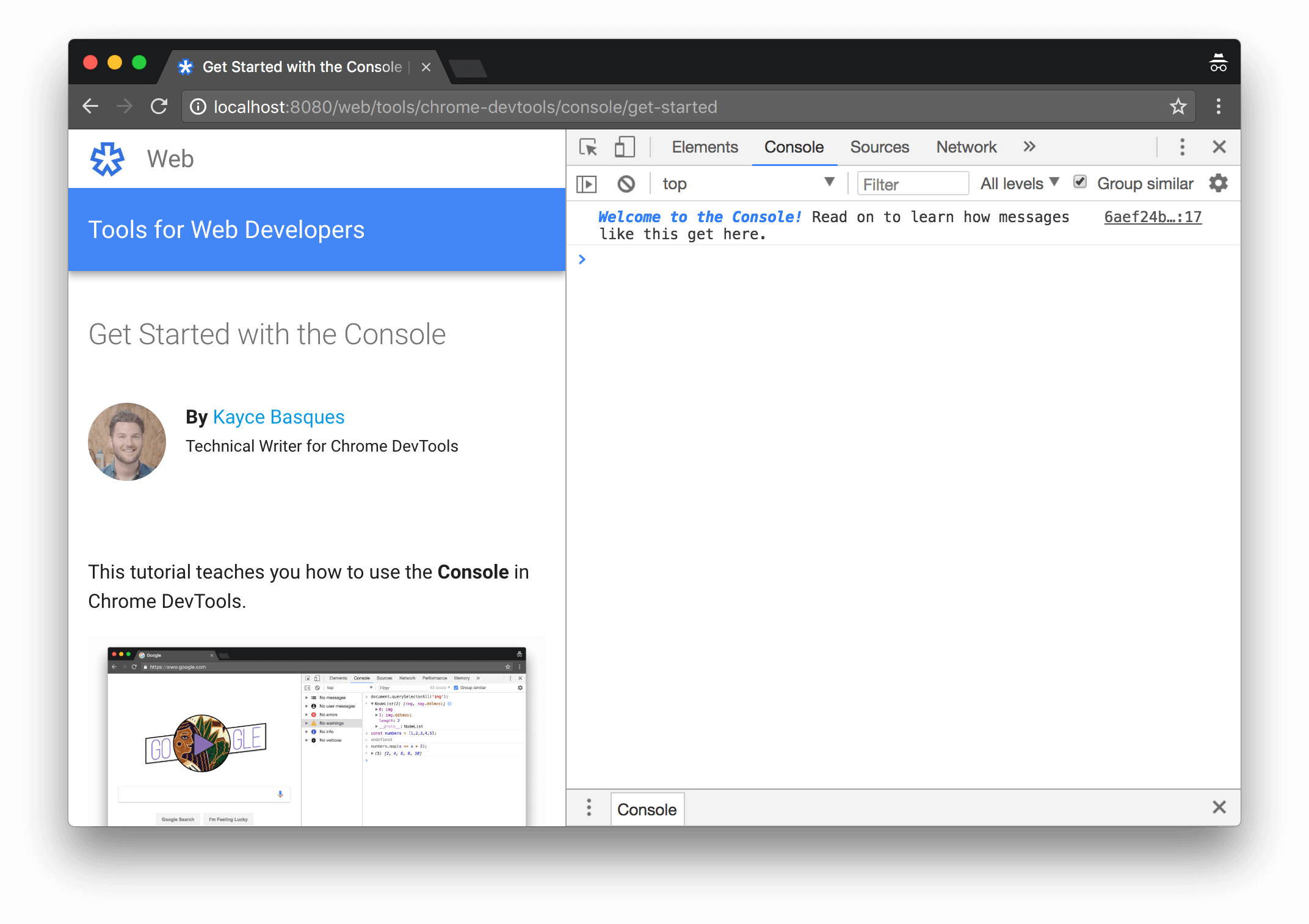 The Console, opened alongside this very page.