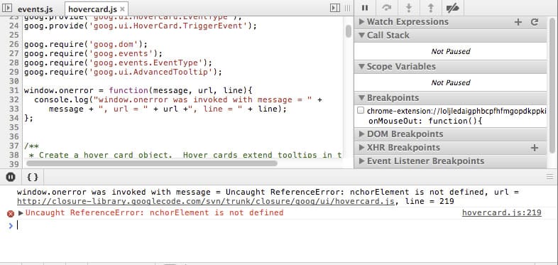 Example of window.onerror handler