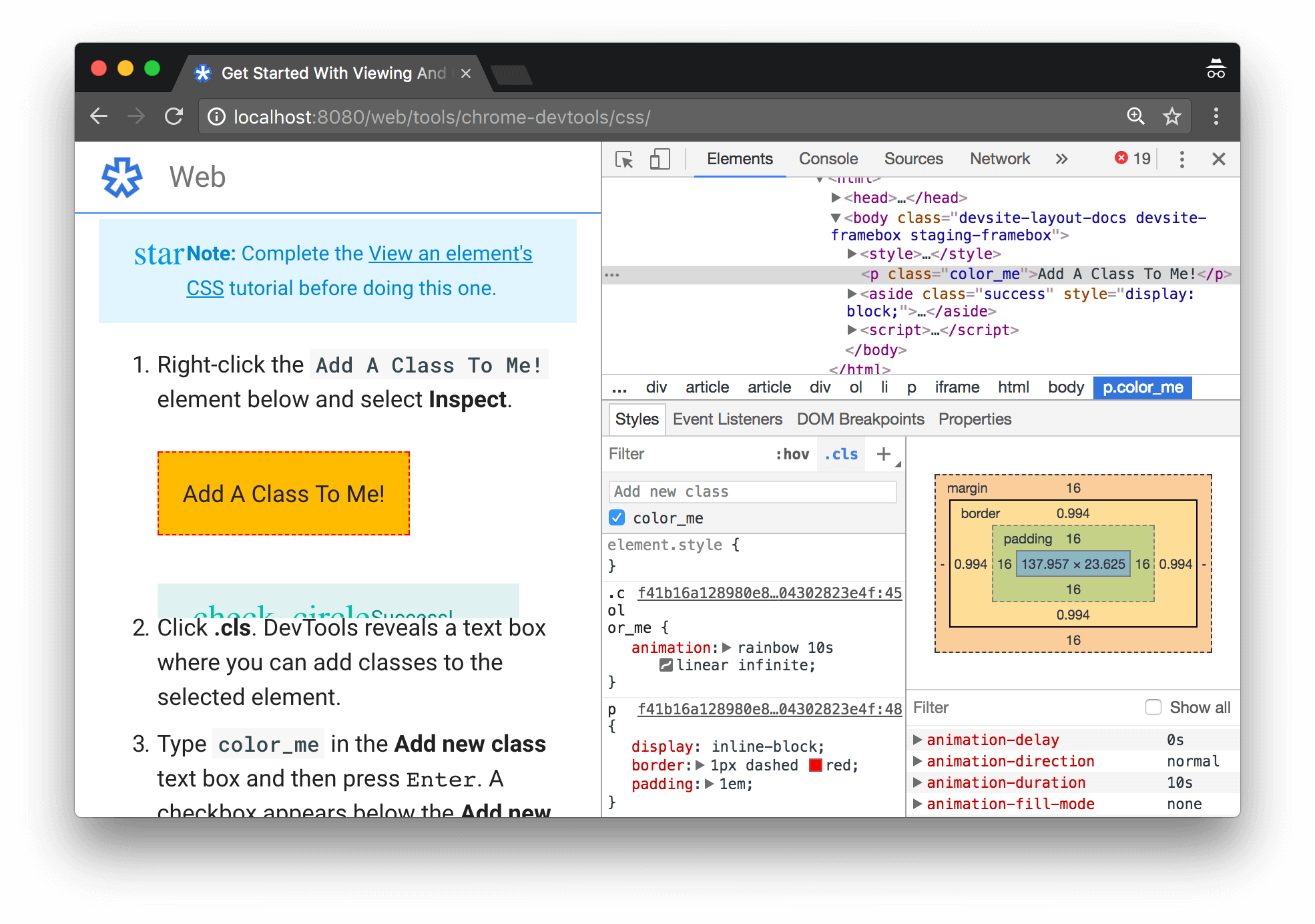Applying the color_me class to the element