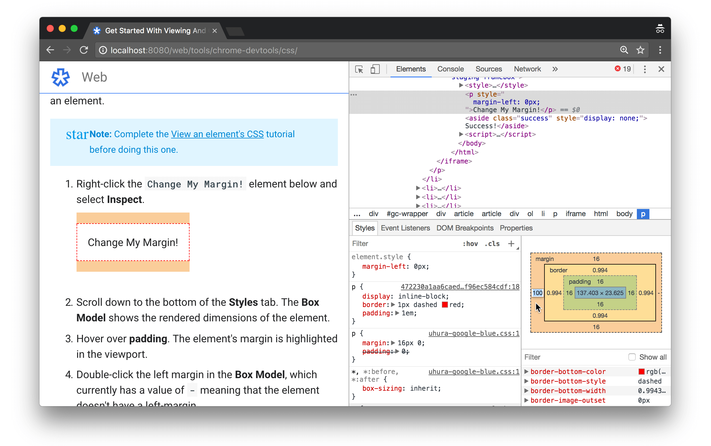 Changing the element's left-margin