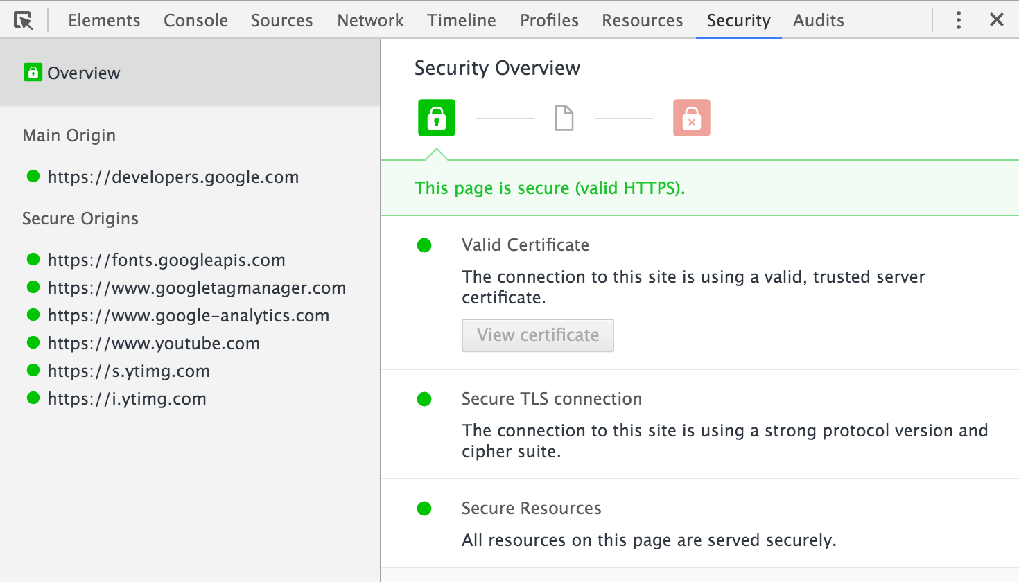 security overview, página segura