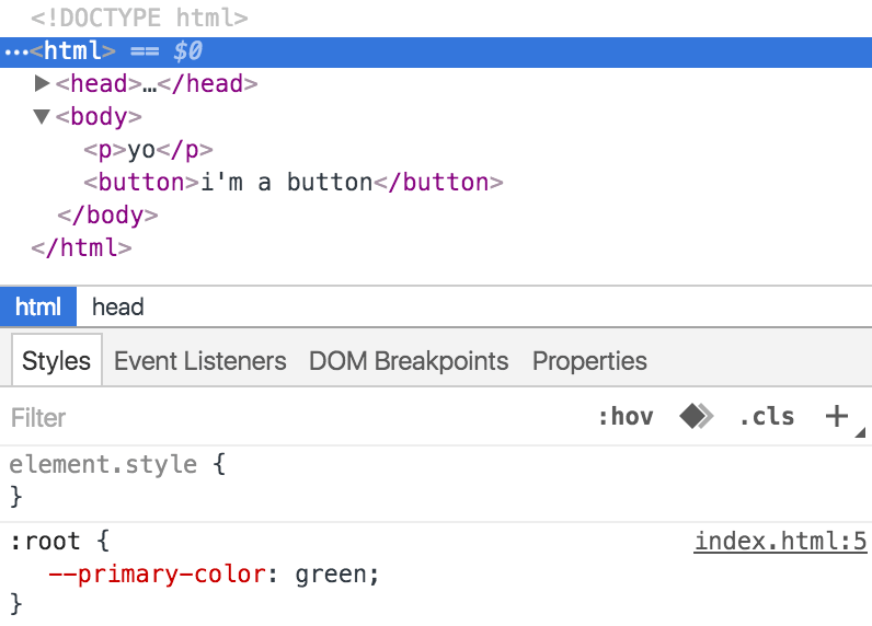 properti khusus didefinisikan di :root