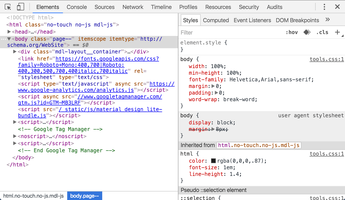 Chrome DevTools Elements panel
