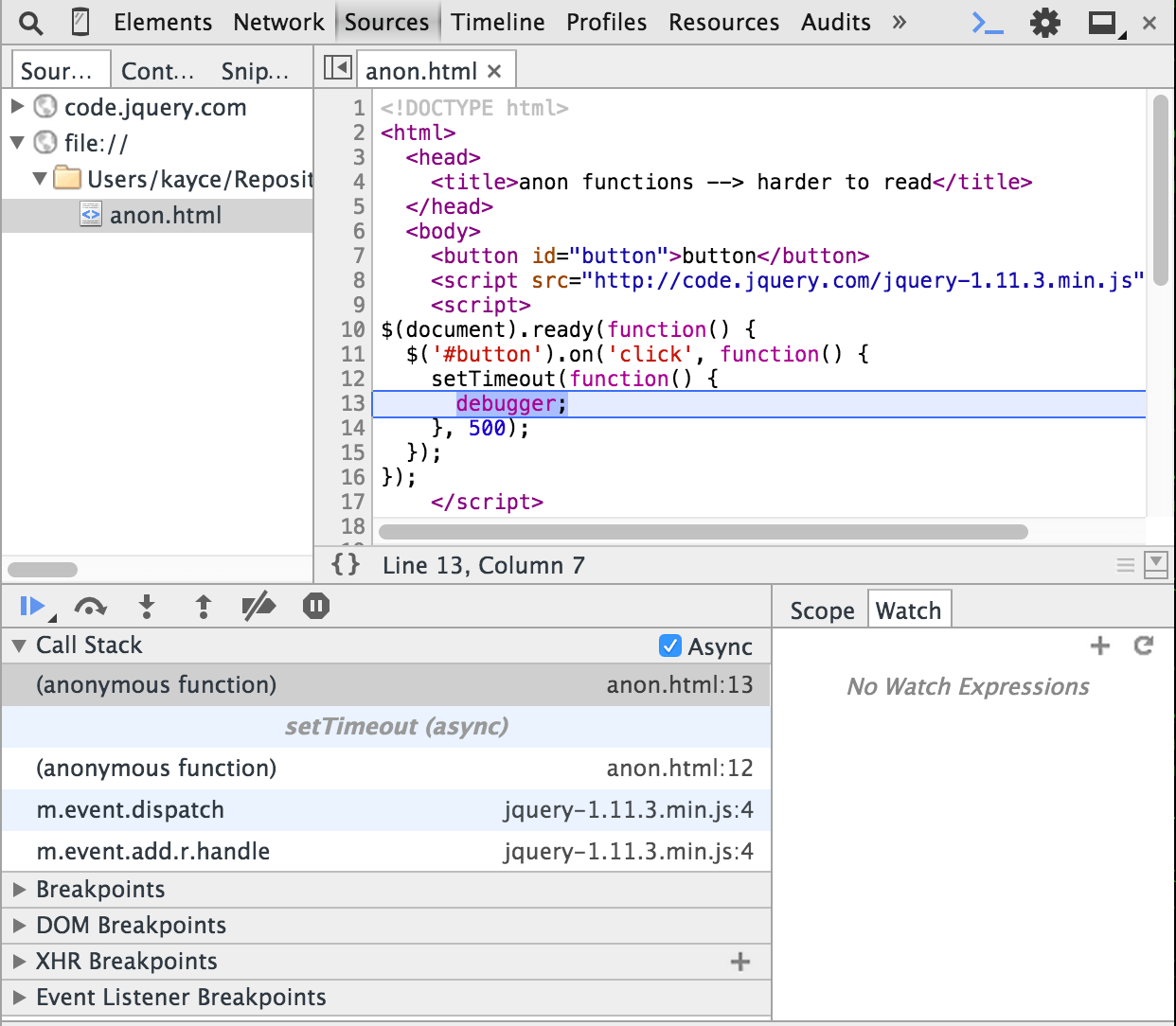 Tumpukan panggilan dengan fungsi anonim sulit dibaca
