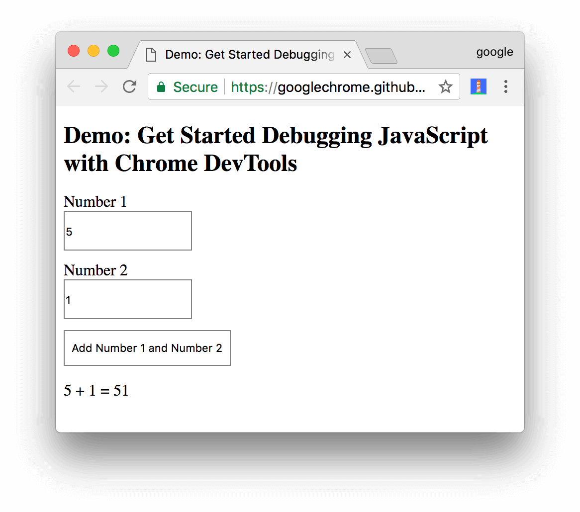 The result of 5 + 1 is 51. It should be 6.