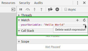 將鼠標懸停在變量上以從觀察列表中移除