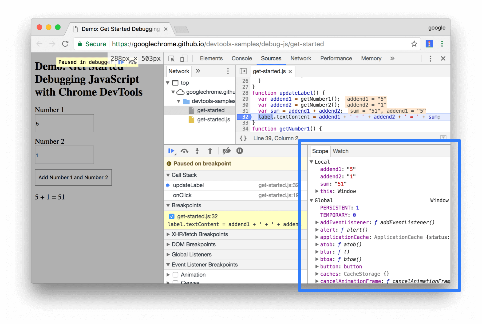 Panel Scope dari panel Sources