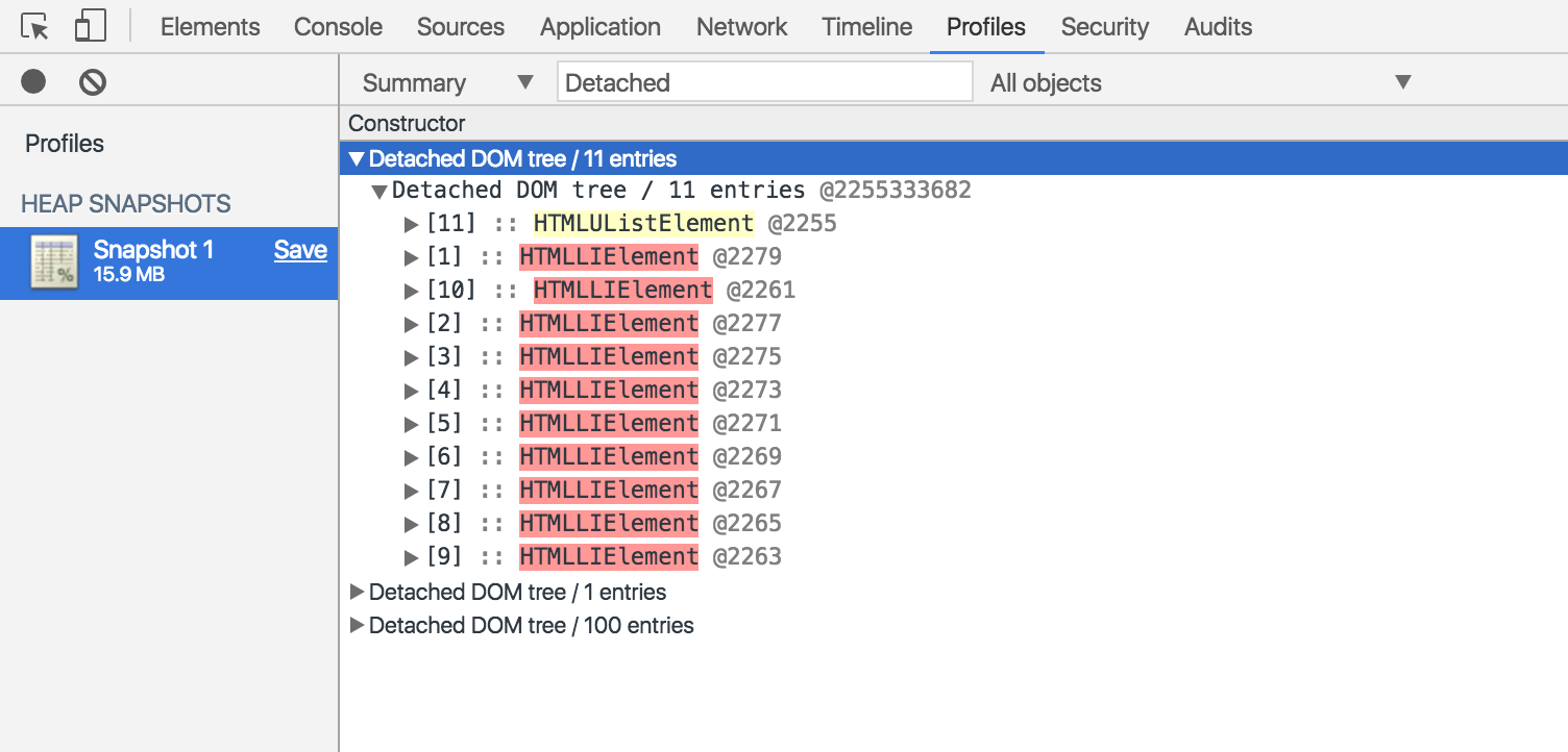 デタッチされたツリーの調査