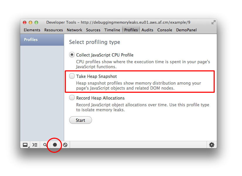 Select profiling type