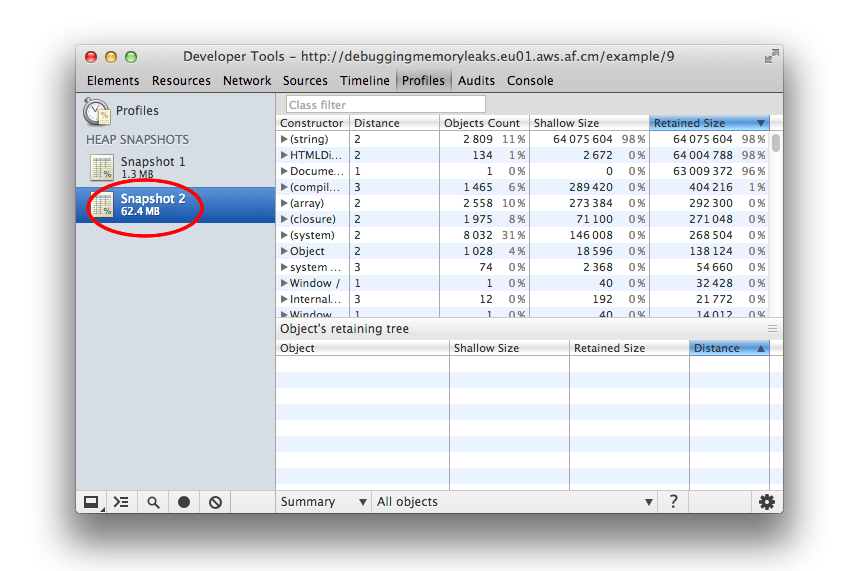 Total size of reachable objects