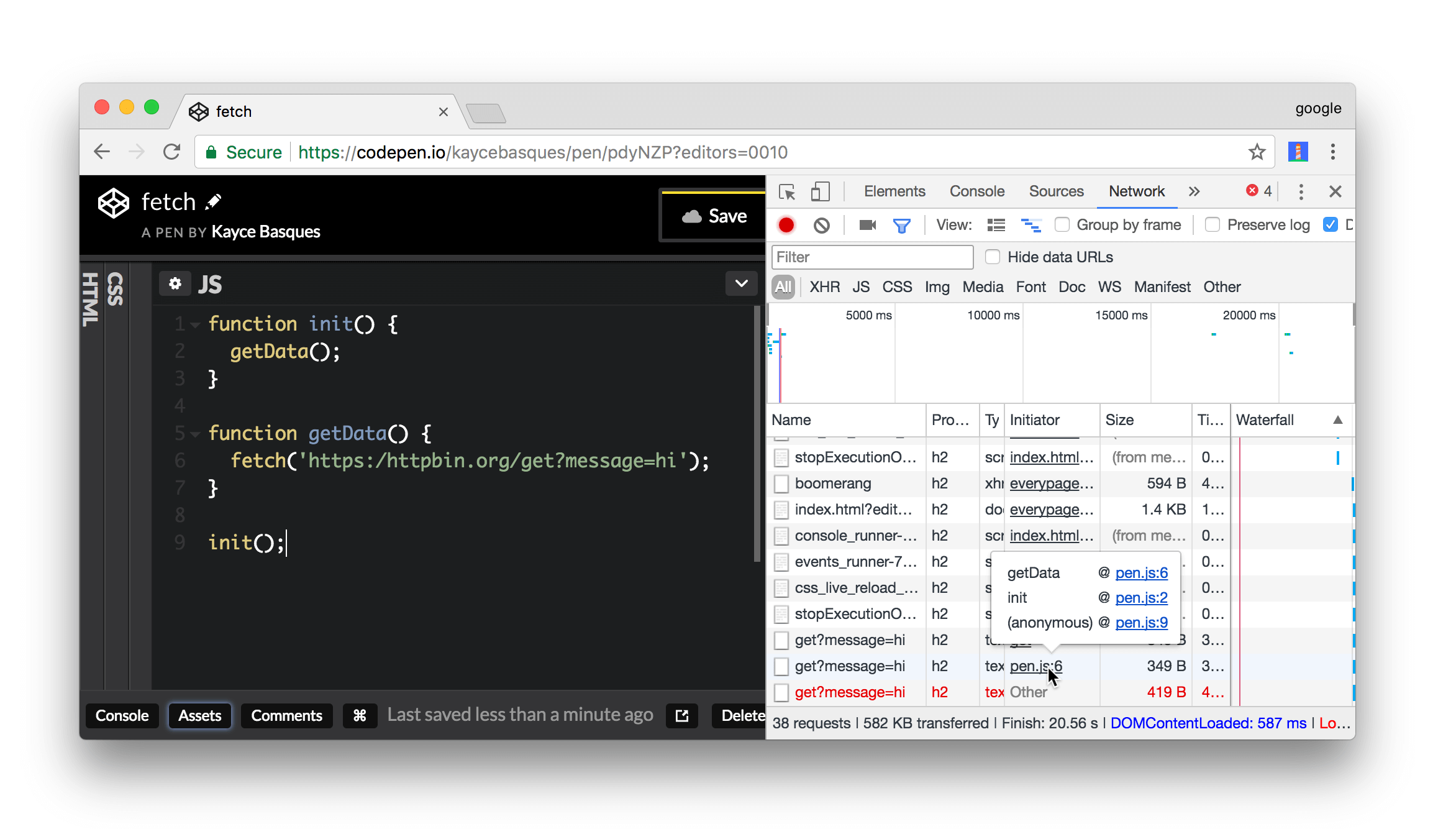 The stack trace leading up to a resource request