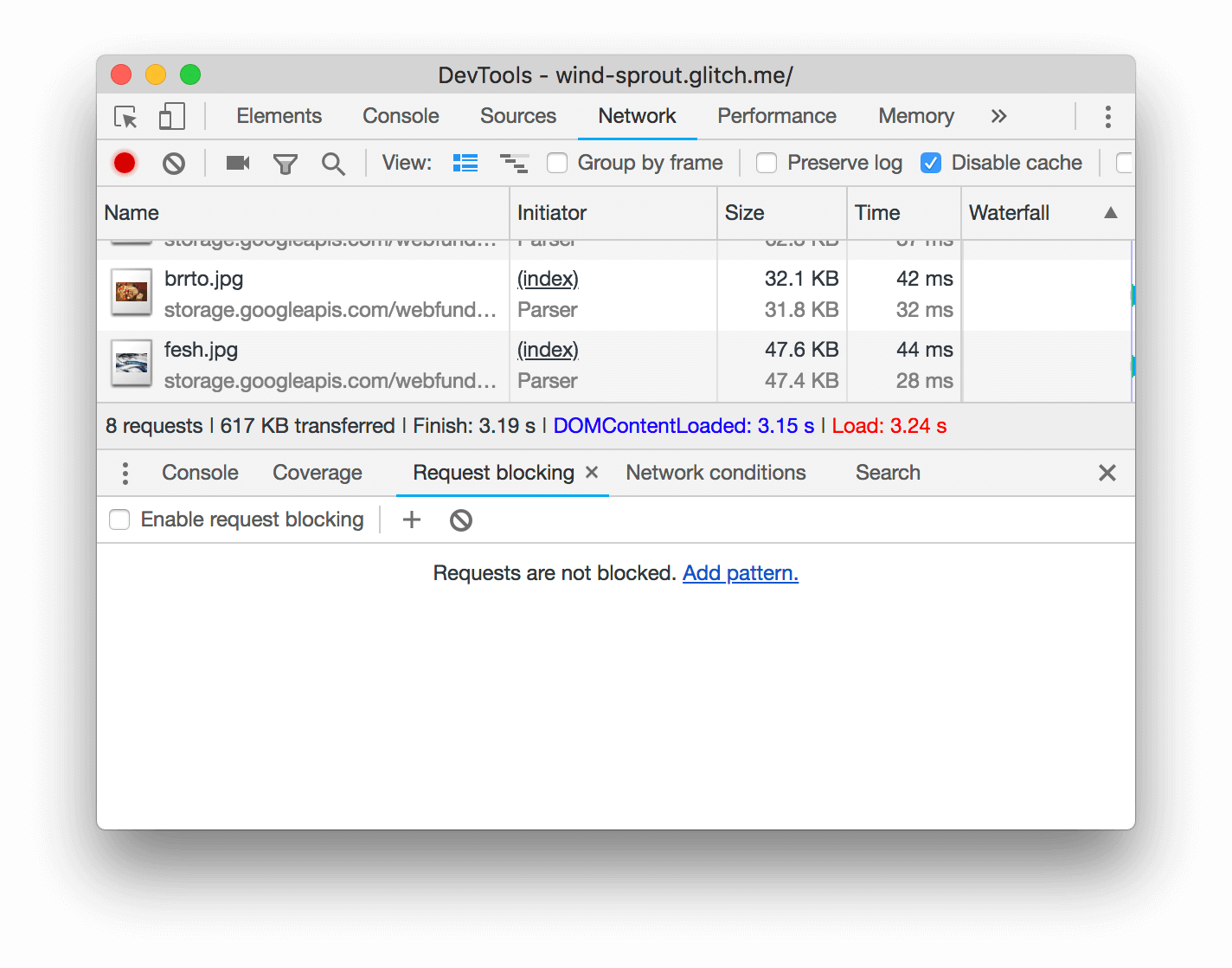 The Request Blocking tab.