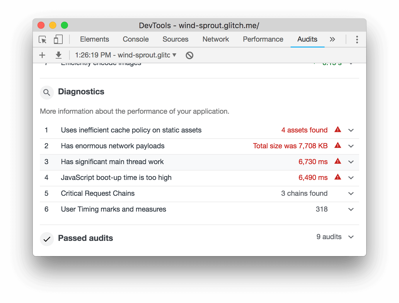 The Diagnostics section