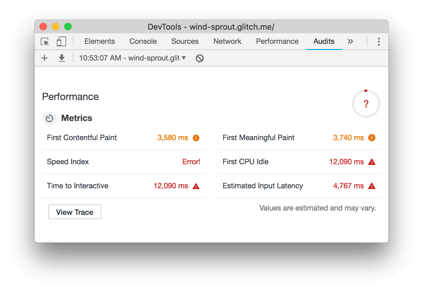 A report that errored.