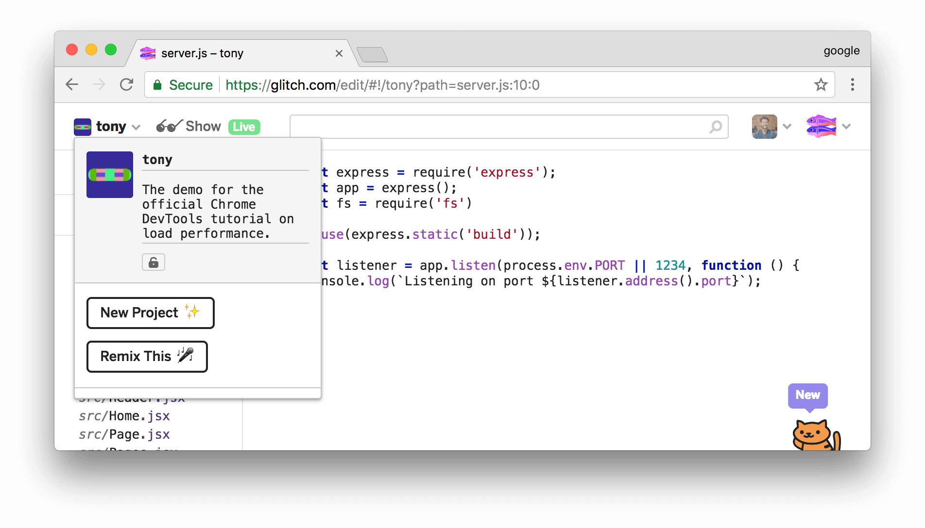 The menu that appears after clicking 'tony'.