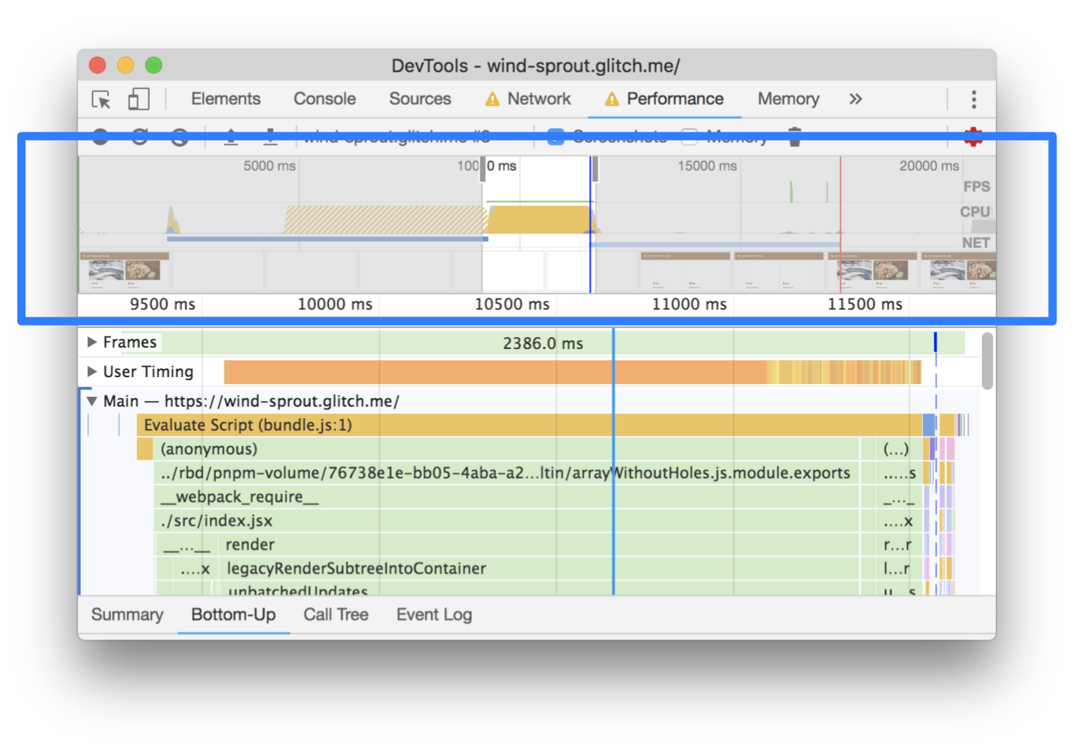 The Overview section of the trace.