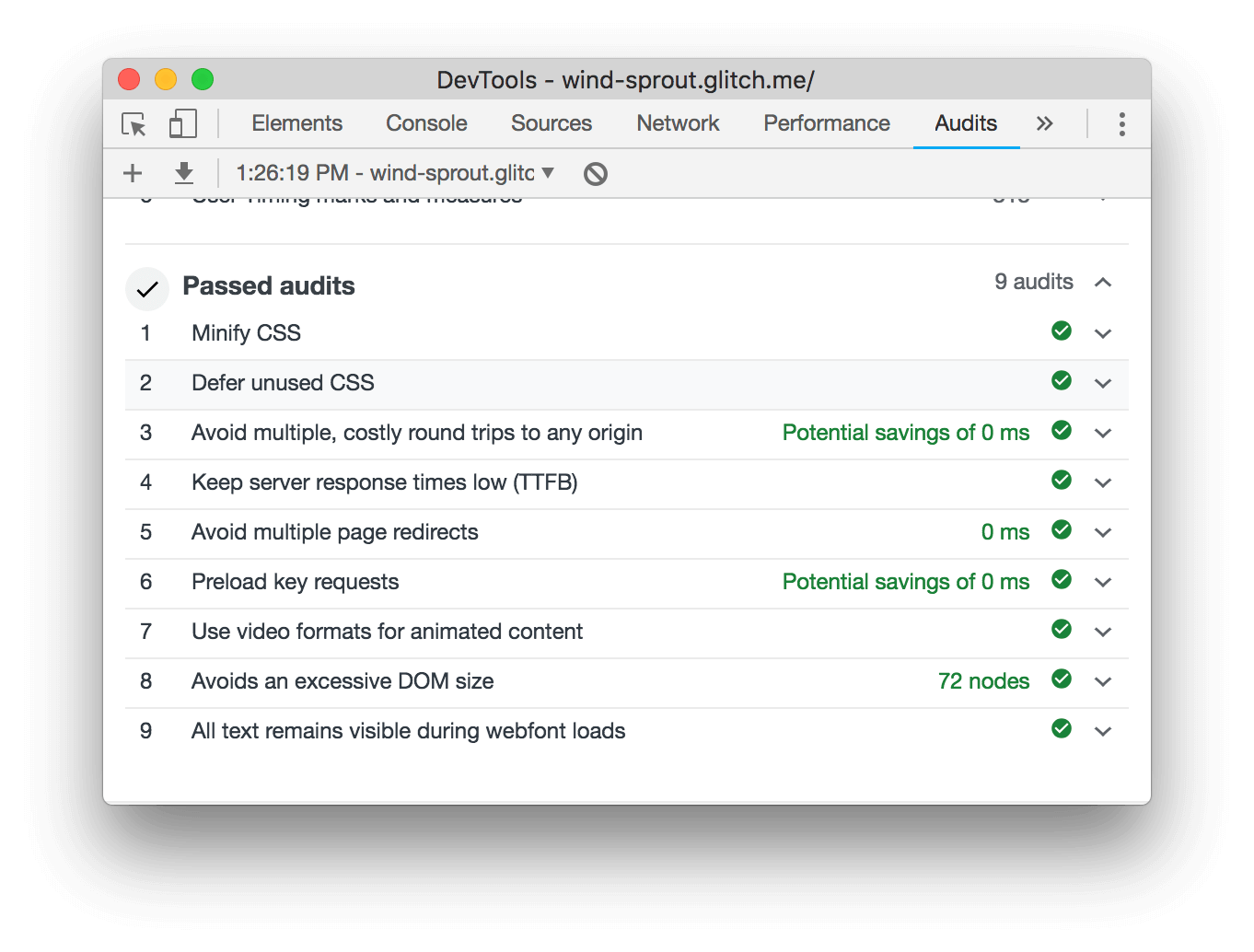 The Passed Audits section.