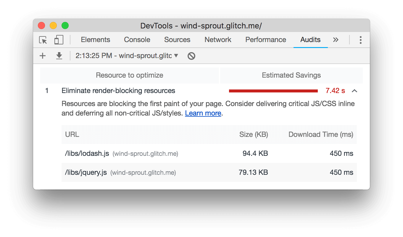 More information about the 'reduce render-blocking resources' opportunity.