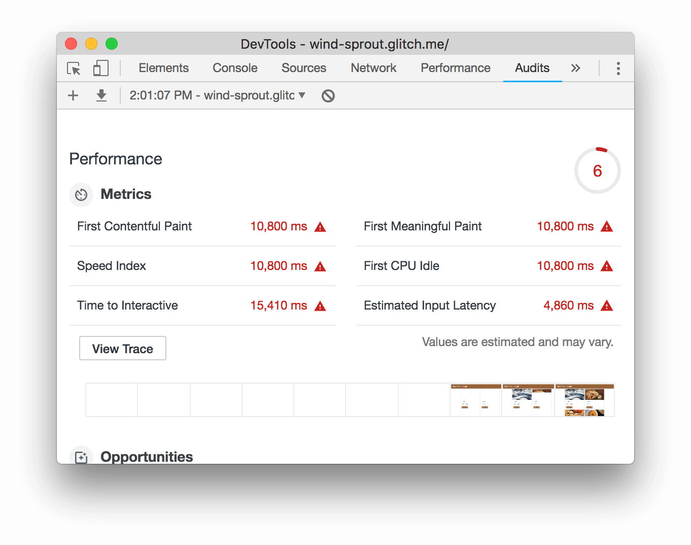 An Audits report after enabling text compression.