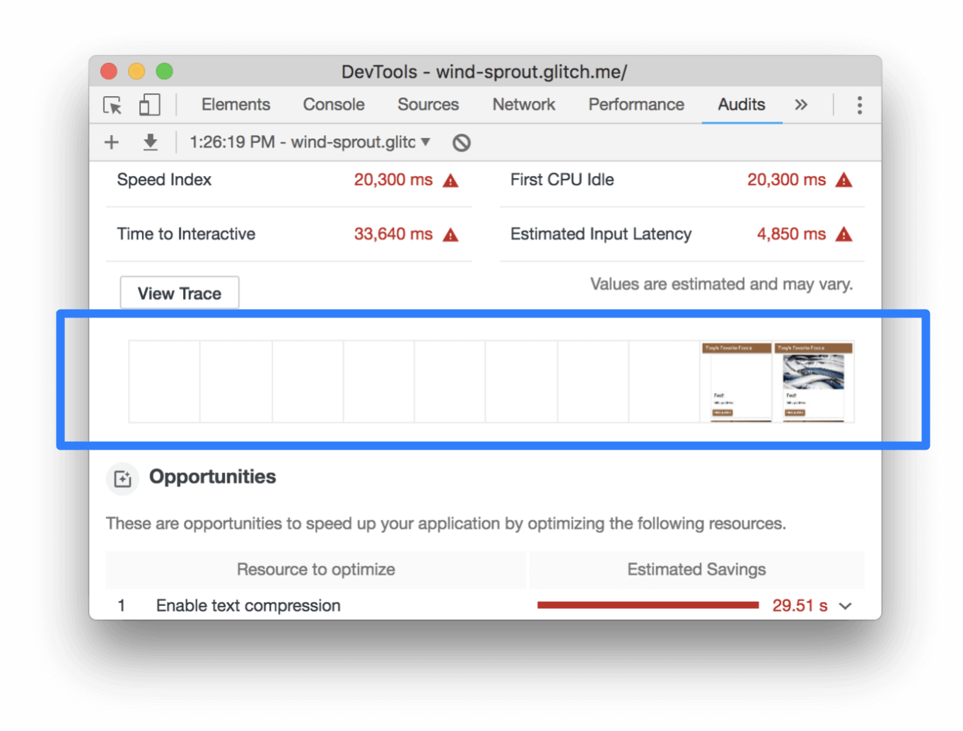 Screenshots of how the page looked while loading.