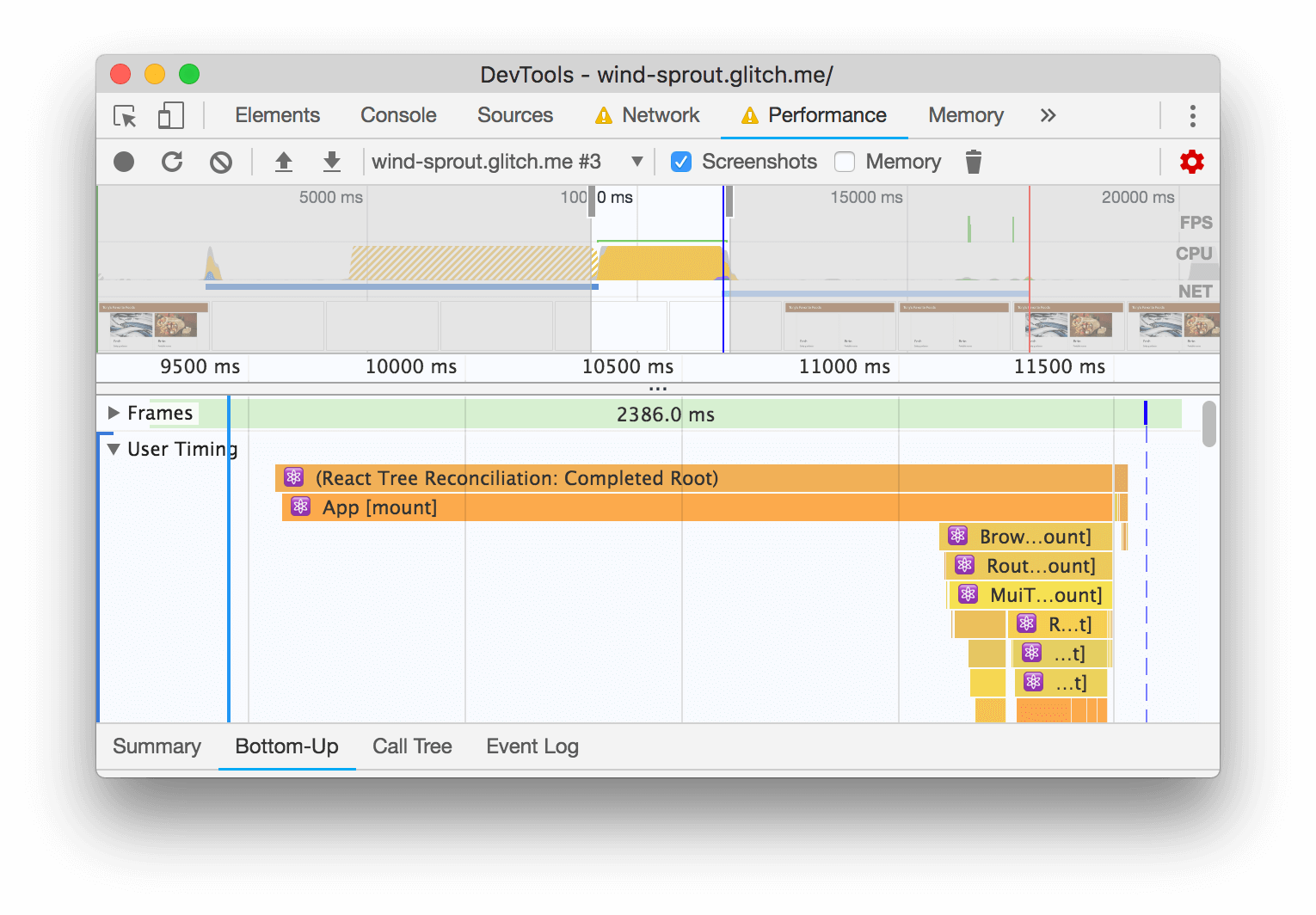 The User Timing section.